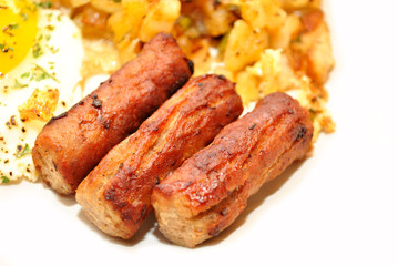 Close-Up of Three Sausage Links Served for Breakfast