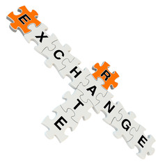 Exchange rate 3d puzzle on white background