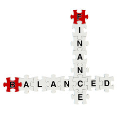 Finance balanced 3d puzzle on white background