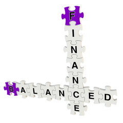 Finance balanced 3d puzzle on white background