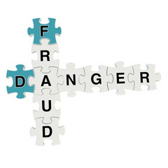 Fraud danger 3d puzzle on white background