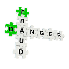 Fraud danger 3d puzzle on white background