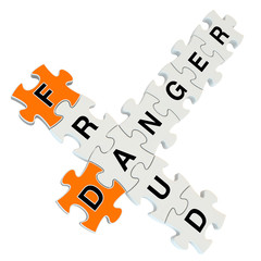 Fraud danger 3d puzzle on white background