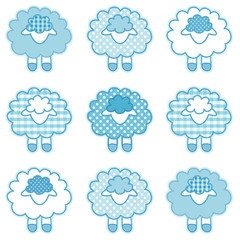 Baby Lambs, Patchwork Gingham, Polka Dots, Pastel Aqua Pattern