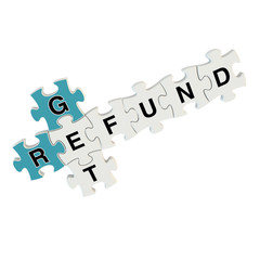 Get refund 3d puzzle on white background
