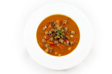 tomato soup on white background