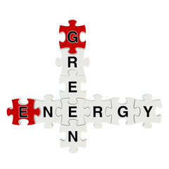 Green energy 3d puzzle on white background