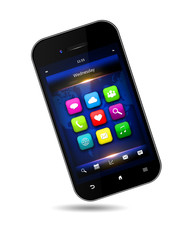 mobile phone with applications on screen over white