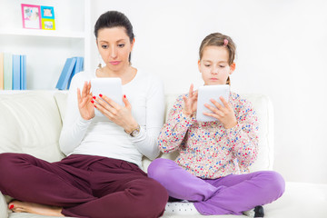 young women and girls with tablet pc