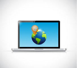 laptop globe and pointer illustration design