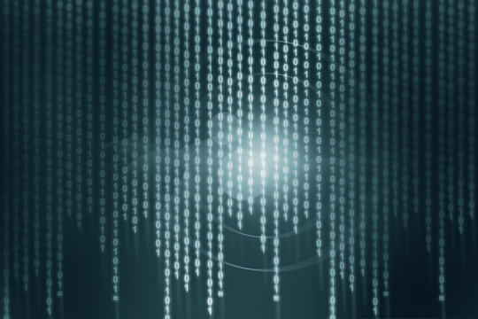 Folling down binary code over blue background