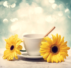 Coffee Cup With Yellow Gerberas