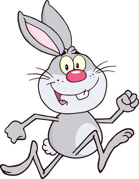 Smiling Gray Rabbit Cartoon Character Running