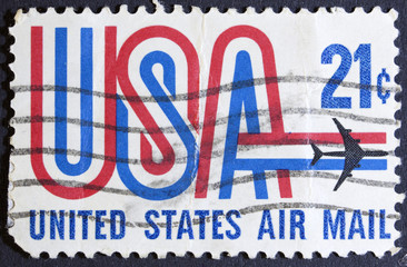 Stamp printed in USA shows the USA inscription and jet.