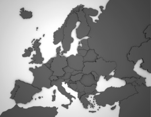Fototapeta na wymiar Europakarte mit 3D Ländergrenzen in grau