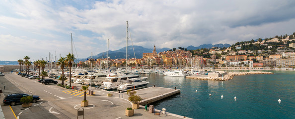 Panorama of Menton port - French Riviera, France
