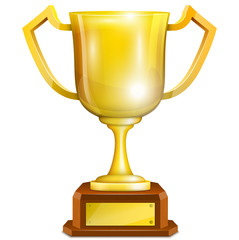 Glossy Gold Cup On Wooden  Stand.