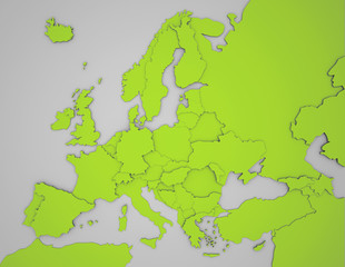 Fototapeta na wymiar Europakarte mit 3D Ländergrenzen in grün