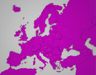 3D Europakarte mit Hauptstädten in lila