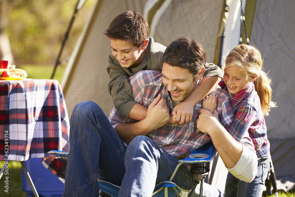 Canvas Prints Father And Children Enjoying Camping Holiday In Countryside