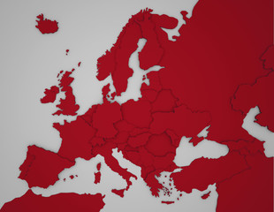 Europakarte mit 3D Ländergrenzen in rot