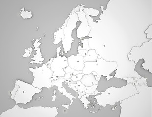 3D Europakarte mit Hauptstädten in weiß © Benjamin ['O°] Zweig