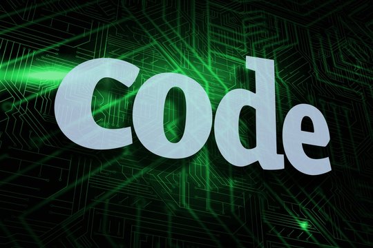 Code against green and black circuit board