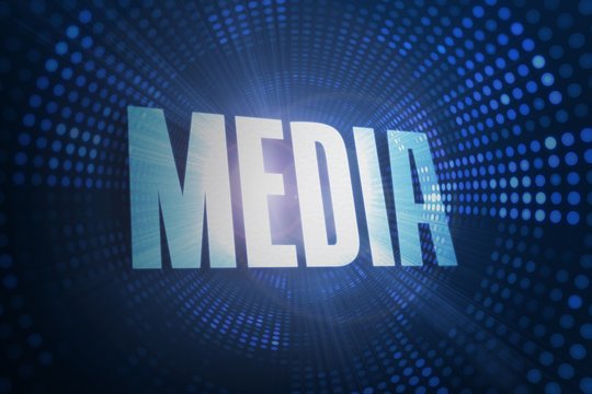 Media against futuristic dotted blue and black background