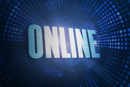 Online against futuristic dotted blue and black background