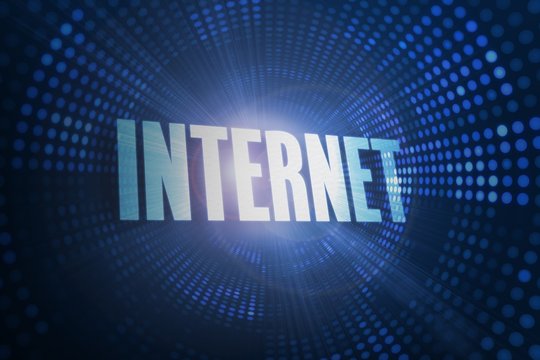 Internet against futuristic dotted blue and black background