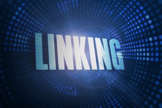 Linking against futuristic dotted blue and black background