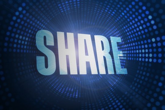 Share against futuristic dotted blue and black background