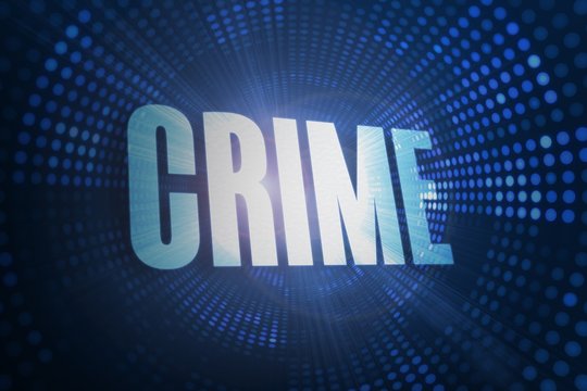 Crime against futuristic dotted blue and black background