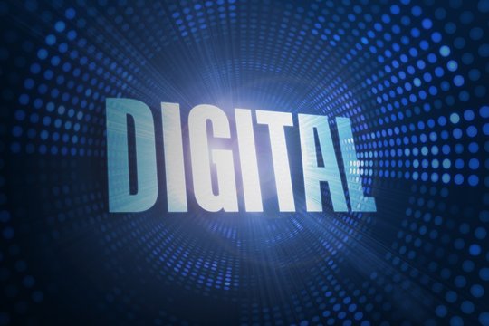 Digital against futuristic dotted blue and black background