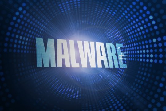 Malware against futuristic dotted blue and black background