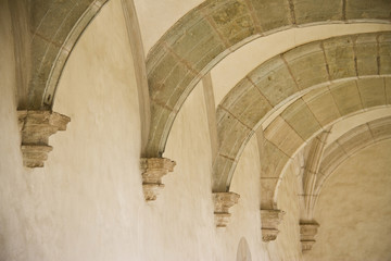 row of old ancient ceiling arches in Oaxaca museum, Mexico