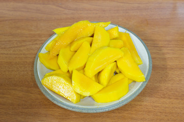 Mango slices on plate