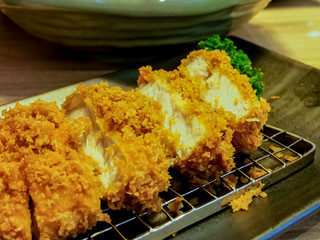 Japanese food, crispy deep fried pork or Tonkatsu