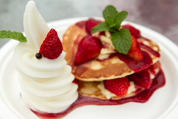 Strawberry Waffle with Ice-cream