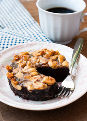 Close up image of walnut toffee cake