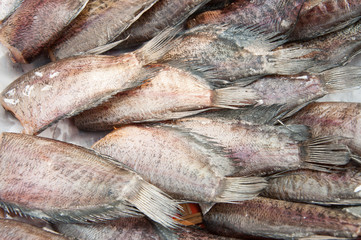 Dried fishs of local food at open market
