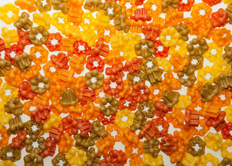 Fiori Flower shaped pasta in four colours background