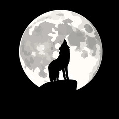 Naklejka premium Square illustration of wolf howling at moon.