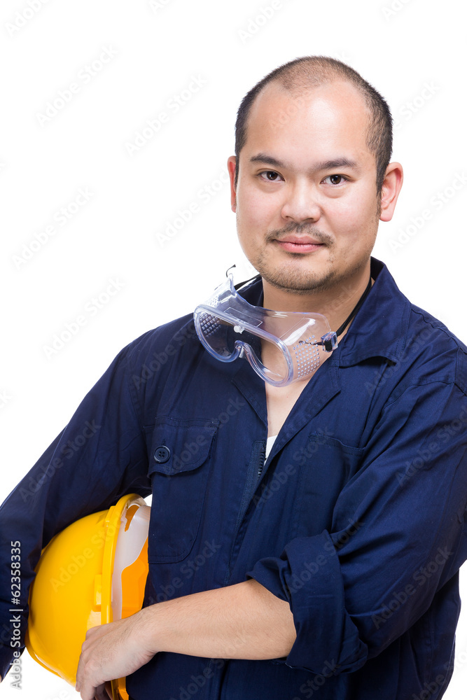 Wall mural Asia construction worker isolated