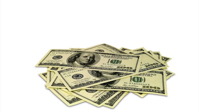 Stop motion whith dollars gathering in pile and disappear after