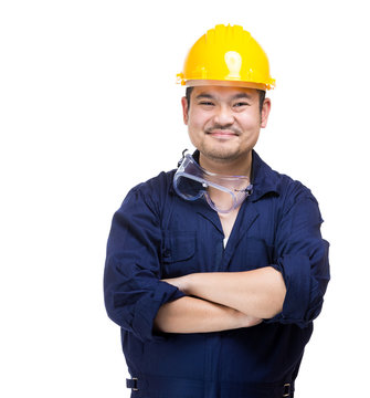 Happy asia construction worker