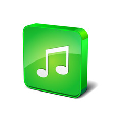 Music Notes 3d Rounded Square Green Vector Button Icon Design