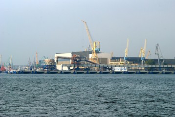 Fototapeta premium Klaipeda harbour with cranes. Lithuania