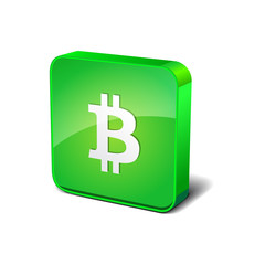 Bit Coin 3d Rounded Corner Green Vector Icon Button