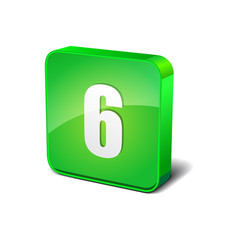 6 Number 3d Rounded Corner Green Vector Icon Button
